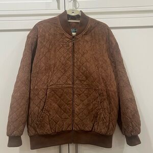 Hammacher Schlemmer Brown Suede Quilted Bomber Jacket Sz Large